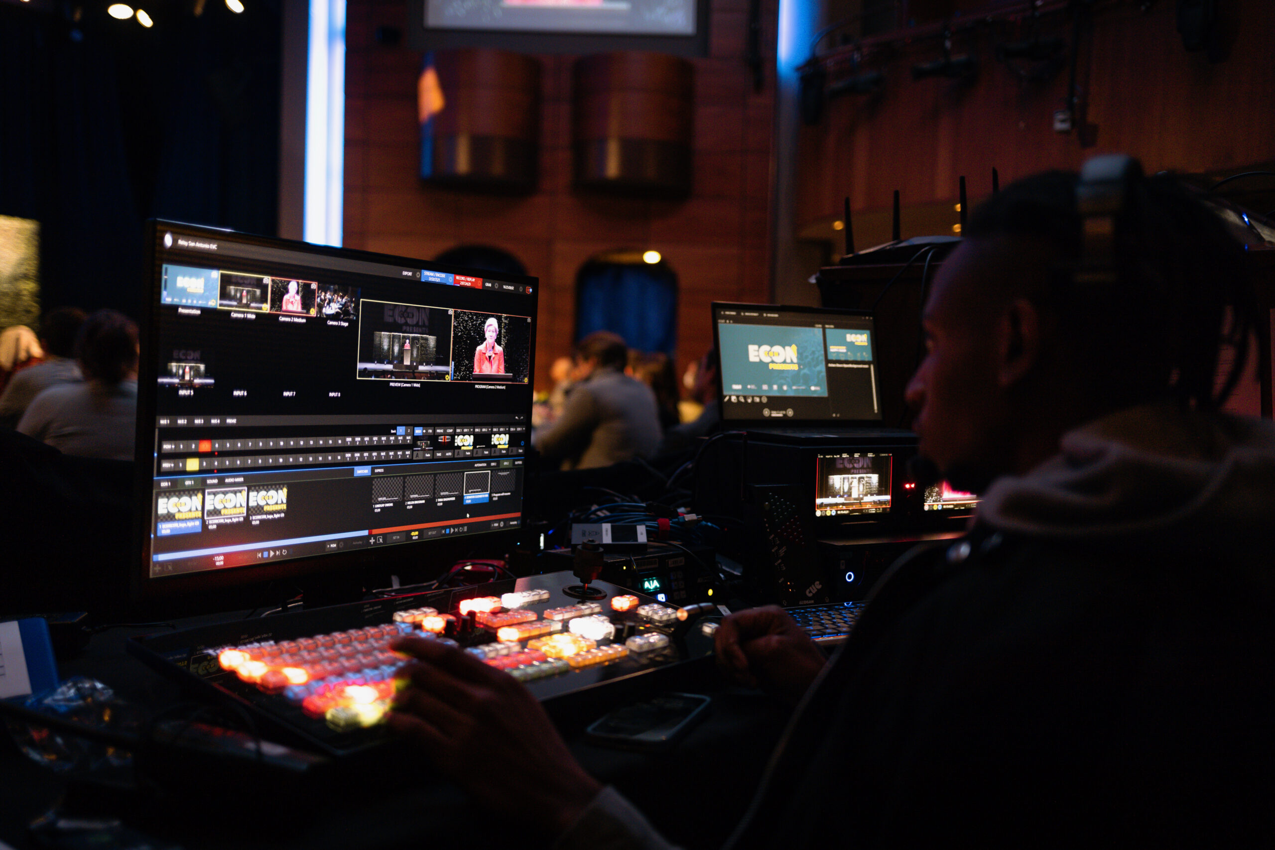 Production operator recording and switching video during an event
